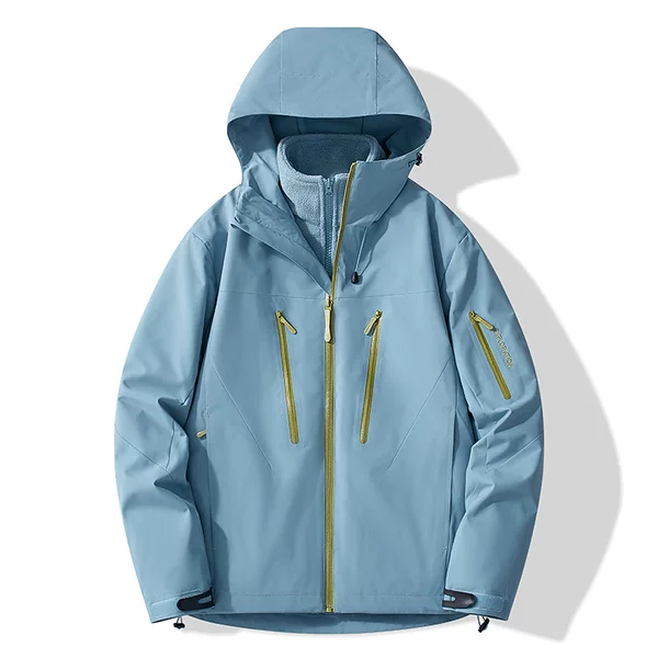 New windproof and waterproof sports and hiking jacket, unisex, with fleece lining, suitable for outdoor activities in autumn and winter, and featuring a hood for added warmth