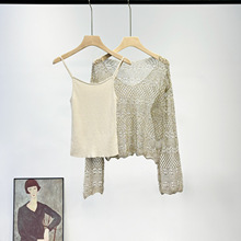 法式女装2025年夏季新款钩花镂空罩衫吊带薄款高级感针织衫两件套