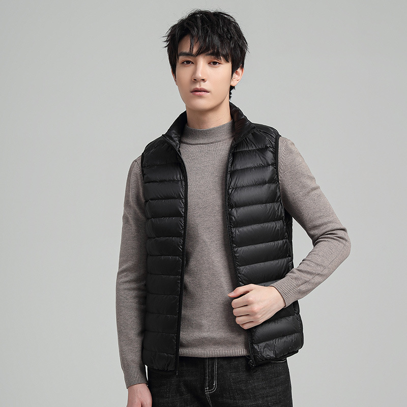 Chaleco unisex de forro polar fino para hombre, chaleco ligero de algodón con relleno de plumón, chaleco de cuello alto de color sólido, chaqueta de forro polar fina.