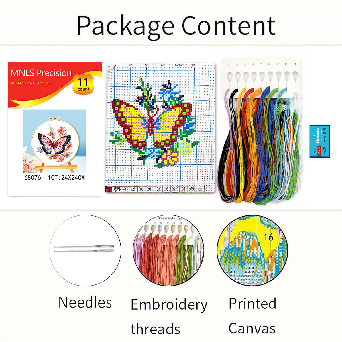 Kit de punto de cruz transfronterizo con cuatro mariposas, venta directa de fábrica, kit de punto de cruz impreso DIY para principiantes, hecho a mano.