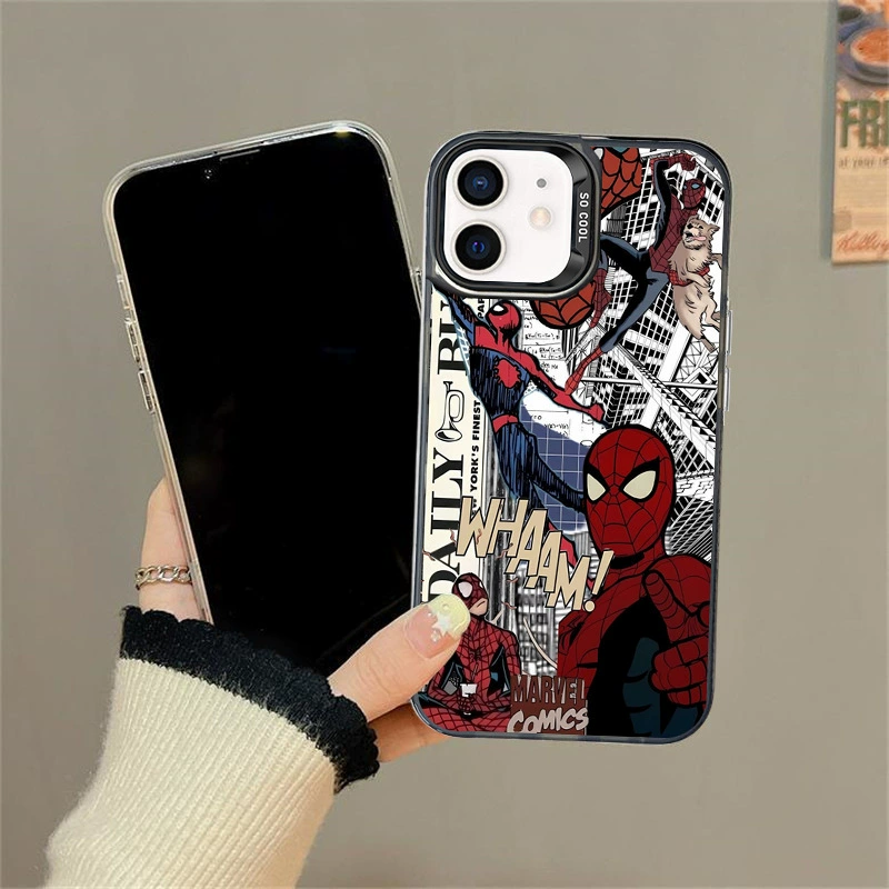 Новый чехол для мобильного телефона iPhone17pro в виде спайдермена, cross-border модный бренд 15 цвет серебро IMD защитный чехол из твердого материала 11