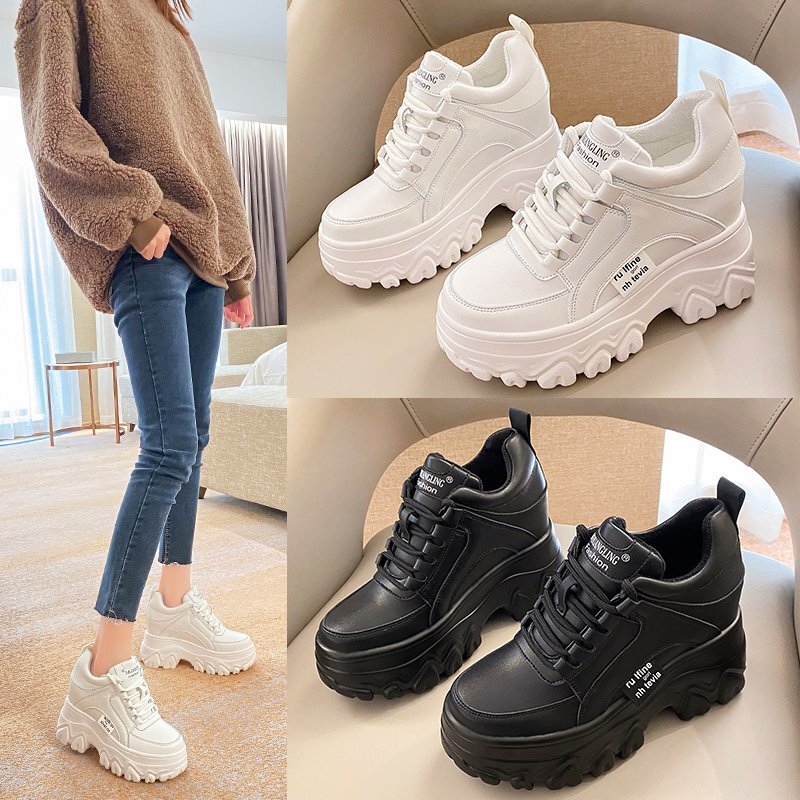 Platform Cake Heel Height Increasing Dad Shoes Women's 2021 Spring and Autumn New Fashion Lace-up Sports Casual Shoes Korean Style Student Shoes