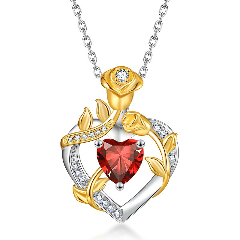 Europa y América Cross-border piedra rosa amor color tesoro collar colgante S925 plata con incrustaciones de diamantes cadena de clavícula mujer