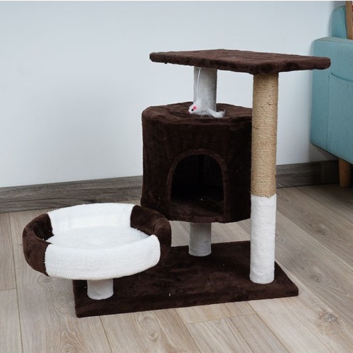 Marco de escalada para gatos de franela pequeña con plataforma, nido para gatos, columna de agarre de sisal, descuento de bajo precio, venta directa de fábrica, marco de escalada para gatos de juguete para gatos