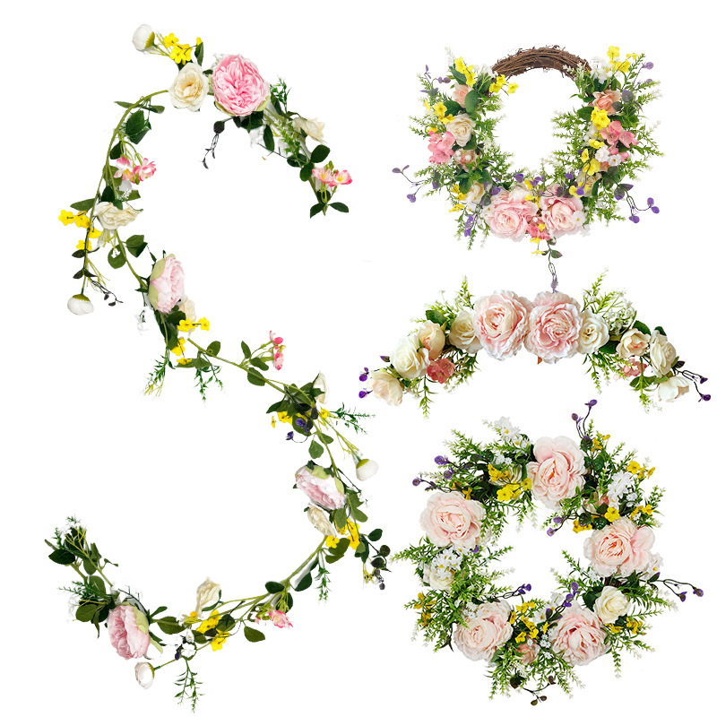 Cruz de la frontera de la vid Rosa artificial de Europa y América decoración del salón de bodas Arco fábrica al por mayor artificial rosa de Ratán