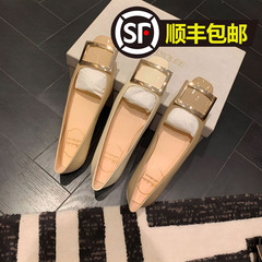 在庫あり シープスキンバージョン～グレープママ同風スクエアバックルスクエアトゥ浅口ハイヒールレディース春太ヒールフラット通勤靴