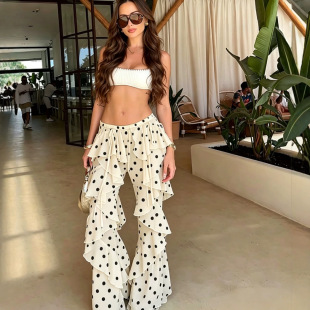 DA 2606002���cӡ���������~߅΢���LѝDot-printed tie-up pants