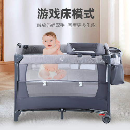 The up and down foldable baby crib can be combined into a large bed, multi-functional bedside bed for newborn babies, baby game bedside bed, wholesale
