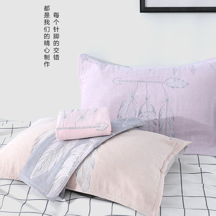 Japan and South Korea export pure cotton soft and breathable three-layer gauze cotton pillow cover thickened plaid extra large cotton couple pillow cover