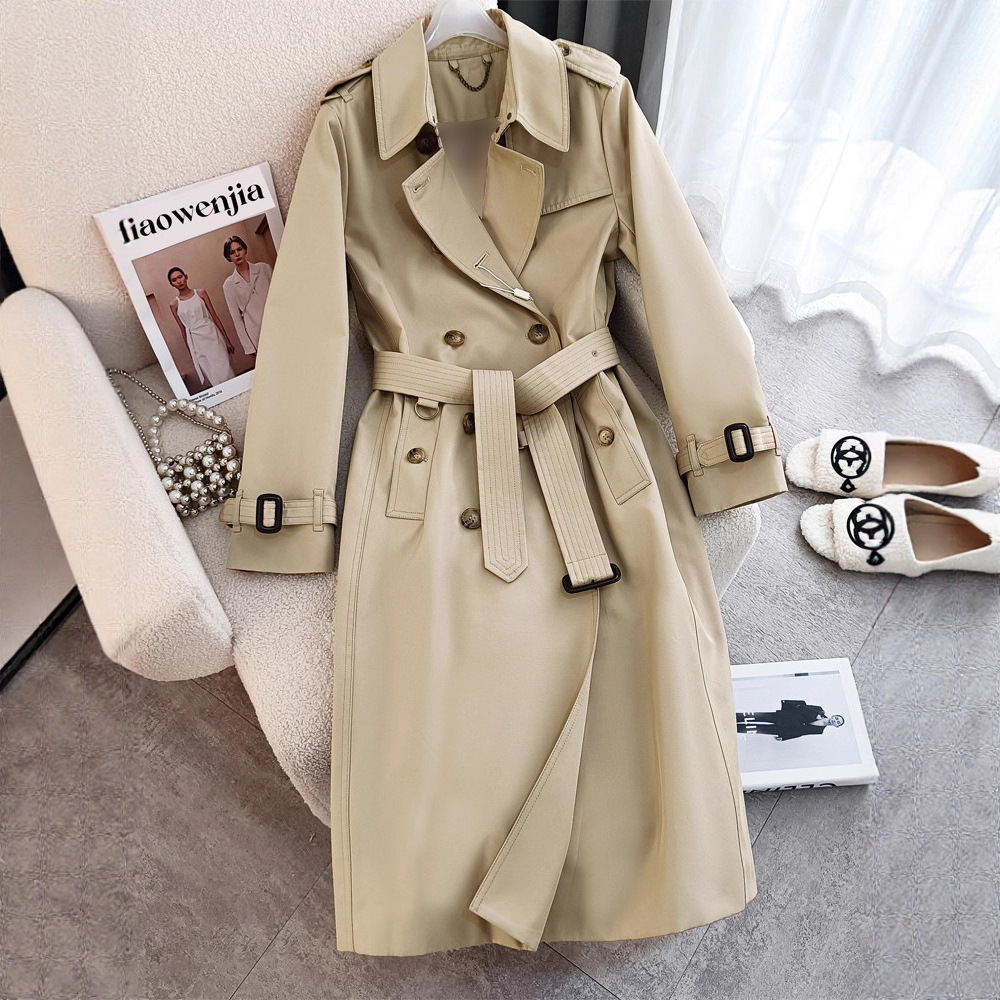 High-End Long Windbreaker for Women 2025 Autumn Slimming Look British Big-Name Right Shoulder Crisp Fashionable Elegant Lace-Up Jacket