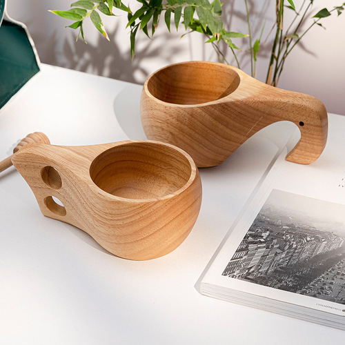 Beech Finnish Cup Rubber Wood Internet Celebrity Milk Cup Stirring Cup High-Looking Milk Cup Wooden Cup Wholesale Water Cup