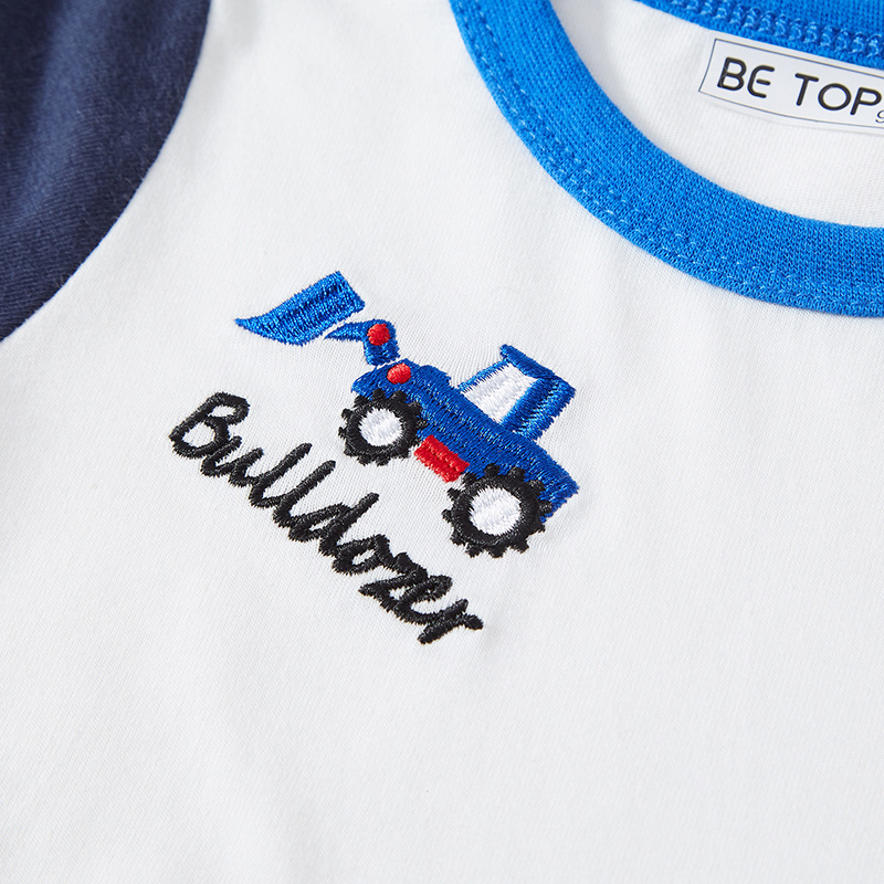 Ser Superior Camiseta de manga larga para niños primavera y otoño estilo occidental color a juego coche bordado camisa de fondo de los niños de algodón puro entrega de una sola pieza