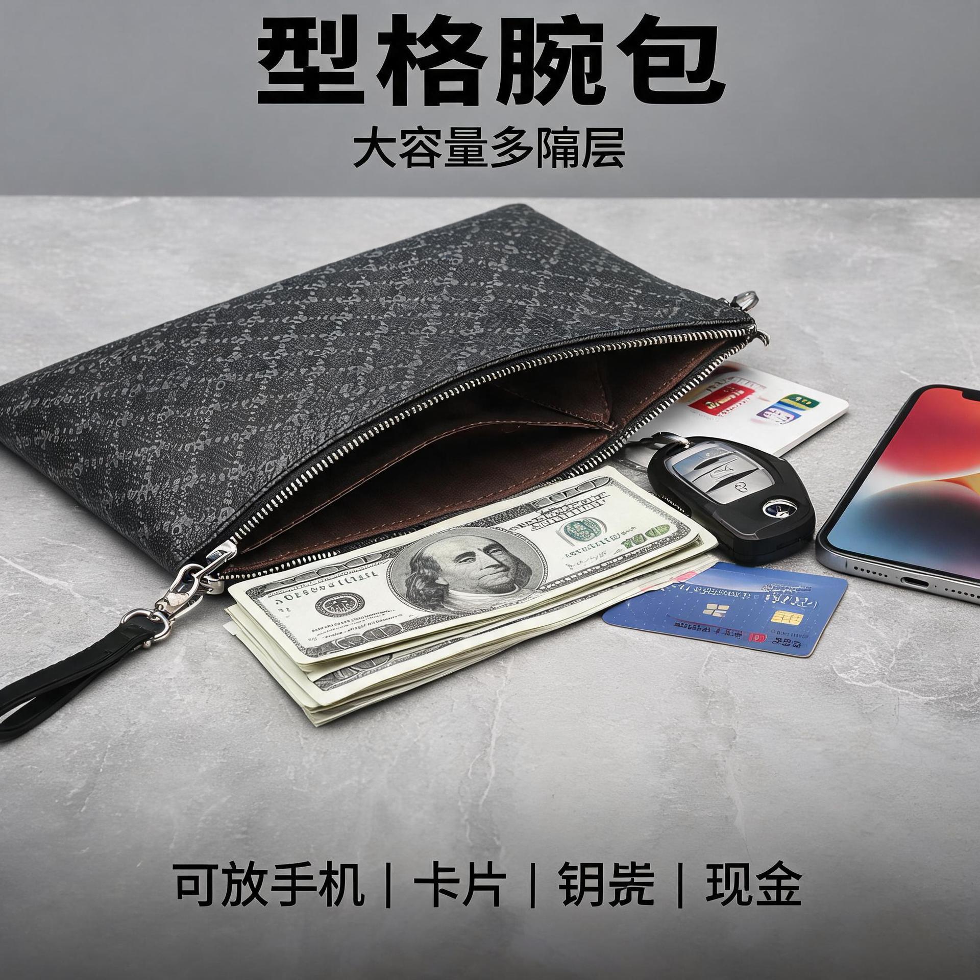 Men's handbag, casual thin envelope bag, mobile phone bag, trendy clutch bag, lightweight handbag
