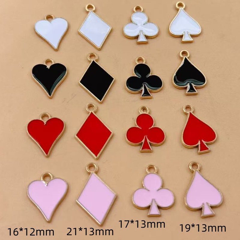 Alloy Oil Dripping Artificial Playing Cards Black Plum Red Heart Square Metal Earrings Bracelet Small Pendant DIY Accessories