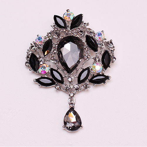 High-end jewelry drop-shaped large glass rhinestone-encrusted mixed-color crystal brooch for women, featuring diamond accents.