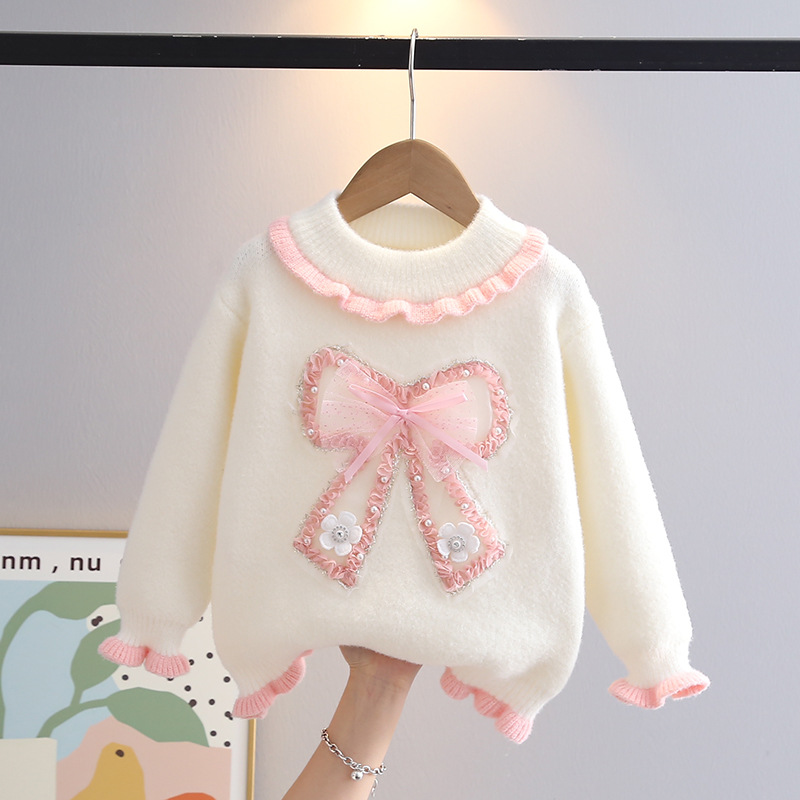 新款女童毛衣秋冬百搭花边中童针织衫秋冬季童装女孩小童儿童毛衣