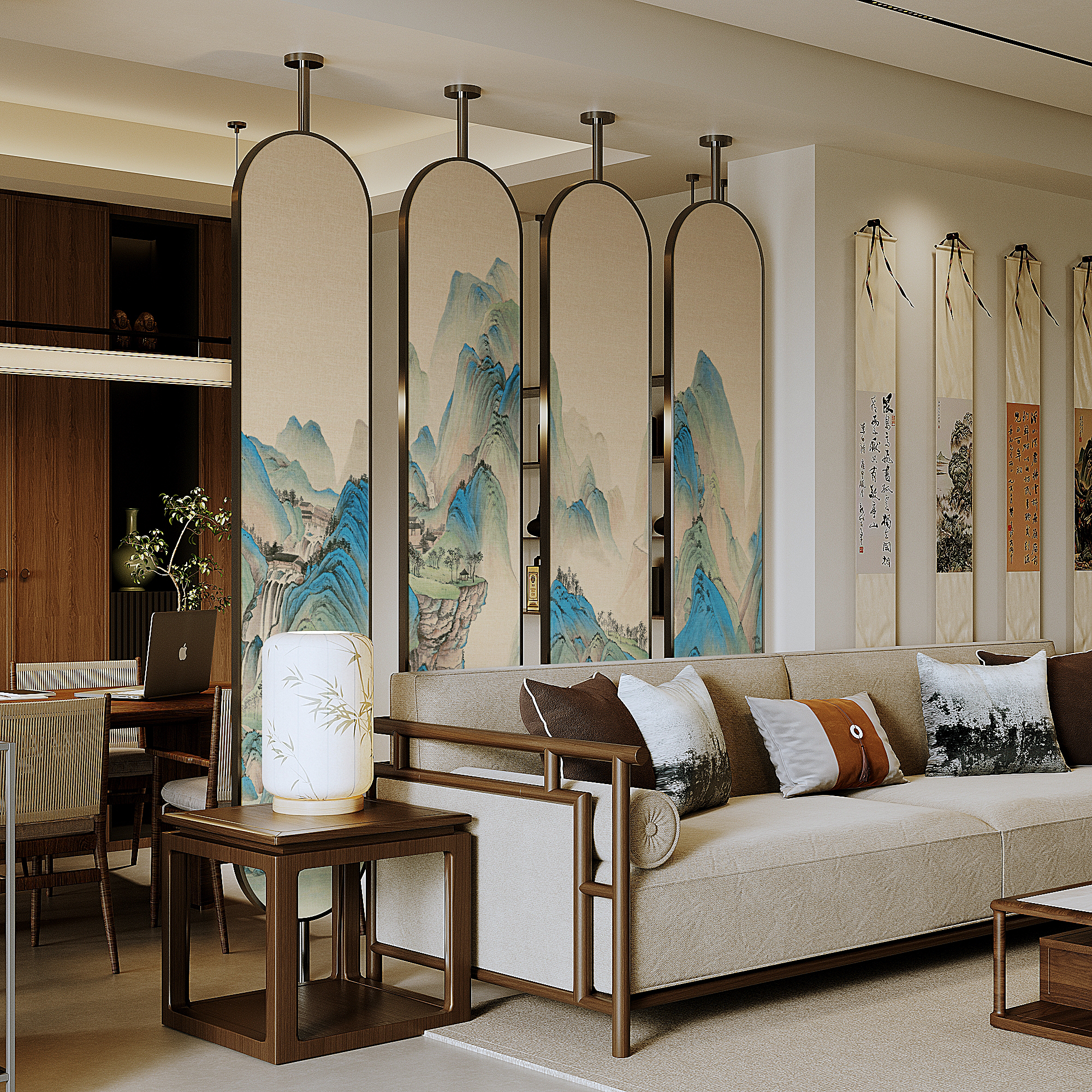 新中式不锈钢屏风隔轻奢简约不锈钢旋转玄关入户遮挡装饰屏风隔断