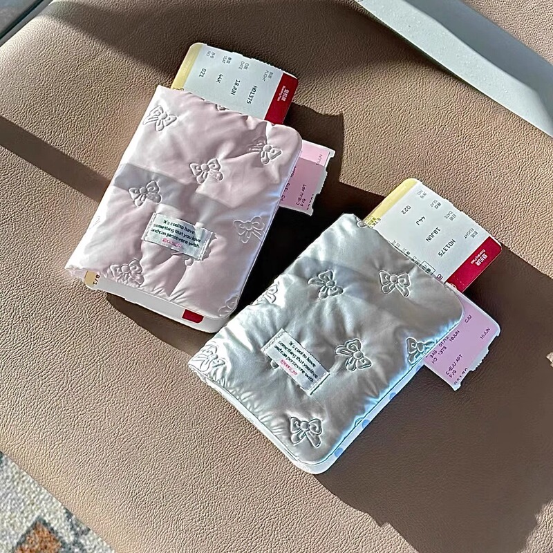 Korean-Style Girly Pink Cross-Border Hot-Selling Butterfly Embroidery Passport Cover, Light Luxury Satin Passport Holder, Travel Document Bag Wholesale