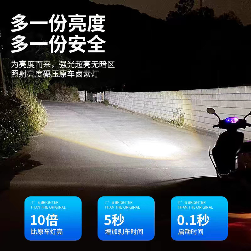 Motorcycle LED Headlight Built-in Fisheye High Beam Lens Fan