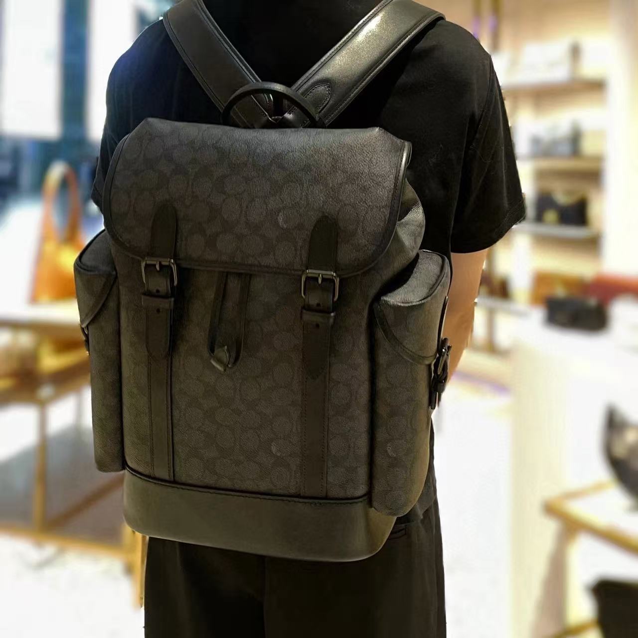 New Men's C Brand Flip-Top Backpack, Mountaineering Backpack, Classic Monogram Style, Extra-Large Capacity Travel Storage