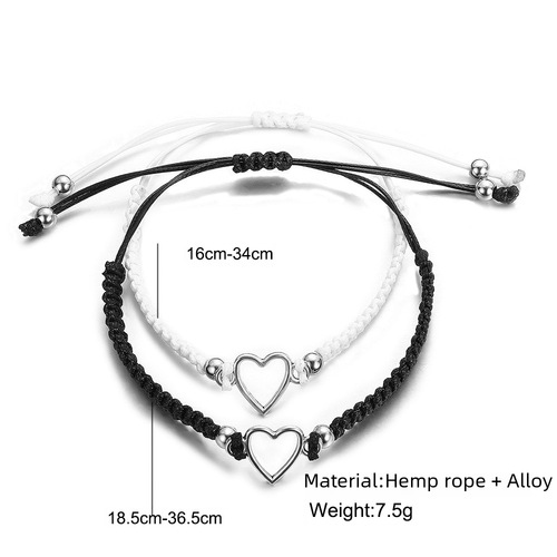 Creative couple black and white bracelet hollow love bracelet bracelet knitted push and pull bracelet pull bracelet adjustable bracelet