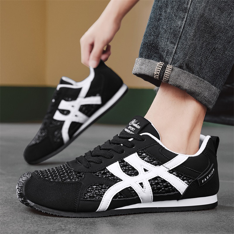 2025 primavera y verano nuevos zapatos de entrenamiento de cuero para hombres zapatos deportivos casuales transpirables de malla gruesa image 4