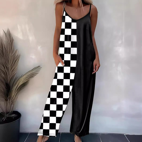 Women's Summer Casual Strappy Pants for Spring and Autumn, New Printed Sleeveless Bodysuit