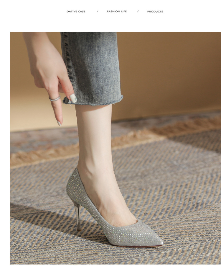 2024 New Water Diamond High Heels Women's Wedding Shoes New Versatile Bright Diamond Women's Shoes Hot Diamond Pointed Thin Heel Shoes_voghion.com