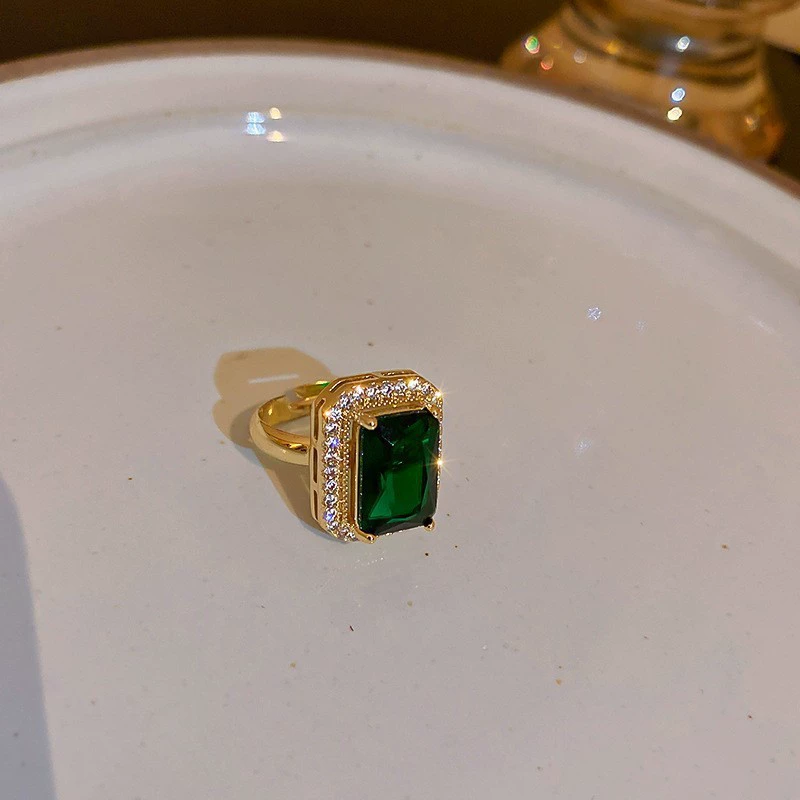  Retro fashionable universal necklace and bracelet emerald, ring, earrings, set, with gem, simple and elegant design