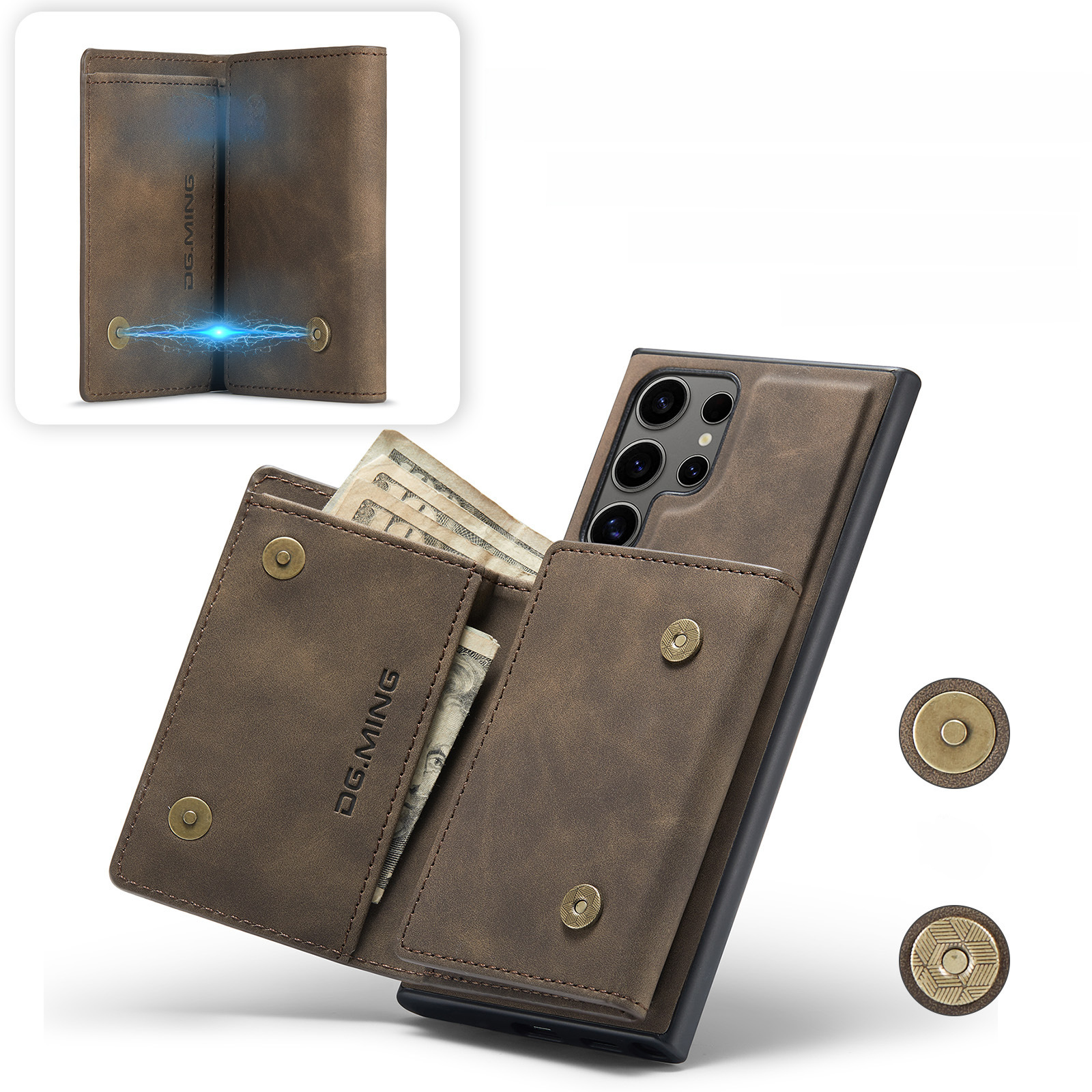 M1 für Samsung S24 Ultra Multifunktions-Geldbörsen-Schutzhülle S23 Ultra Magnetische geteilte Geldbörsen-Lederhülle_voghion.com