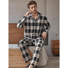 Q 37340 Cotton Pajamas Men Long Sleeve Robe ��ʿ˯����װ