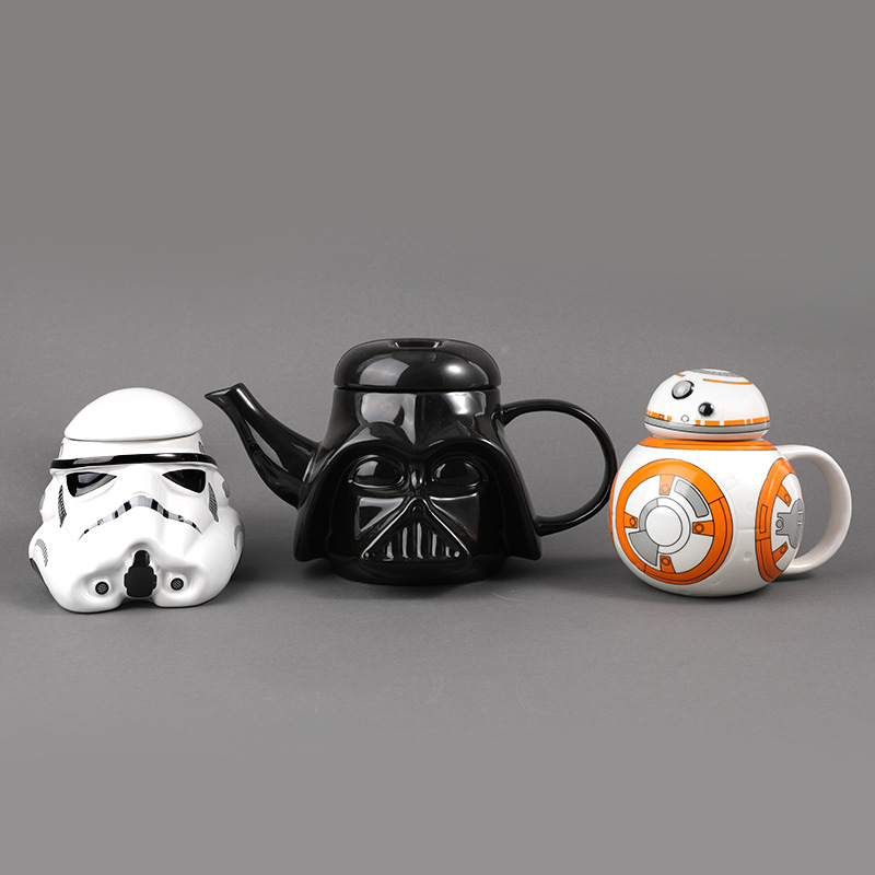 Tendencia creativa transfronteriza taza de gran capacidad con cubierta con cuchara taza de cerámica Star Wars taza de agua