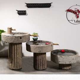 家用石缸鱼缸水槽流水装饰景观老石槽花盆摆件花园养鱼池石槽摆件