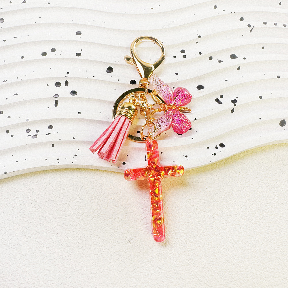 16g Weight Sequins Inlay Material Keychain Classification Daily Occasion Epoxy Material Cross, Butterfly Pattern Women's Gender Sweet Style Cross Butterfly Keychain Epoxy Sequins Women's Sweet Keychain 5