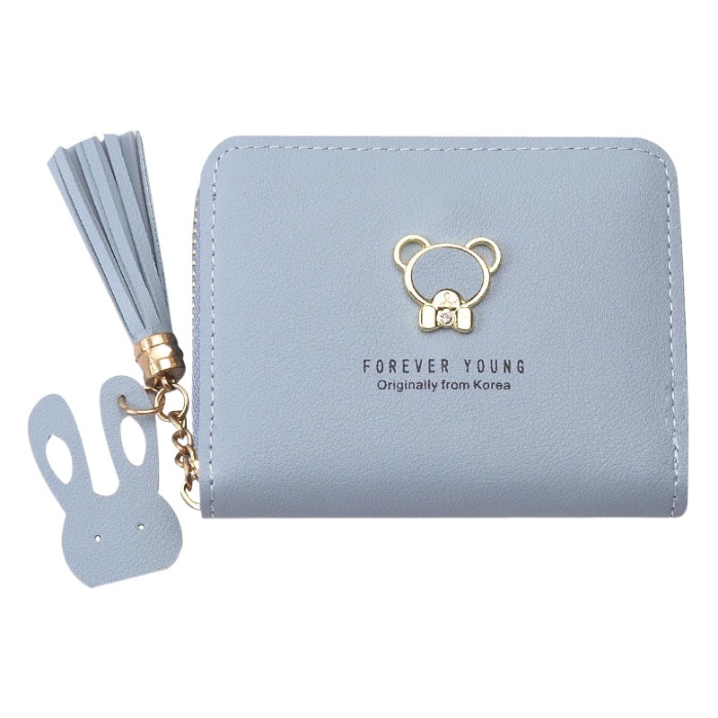 Popular Foreign Trade Women's Short Wallet, Japanese and Korean Cute Bear Tassel Zipper Bag, Cartoon Coin Purse for Girls