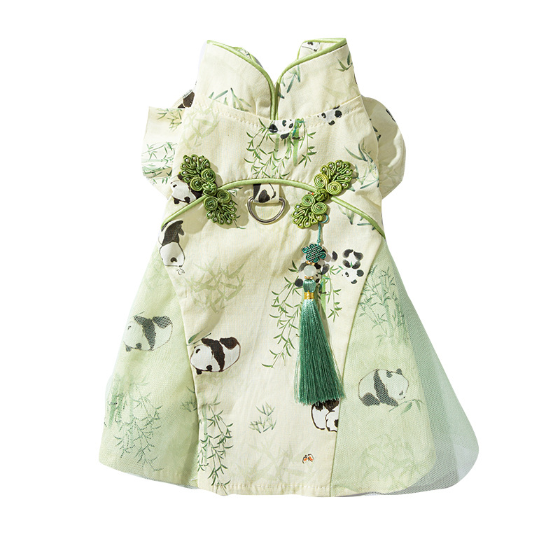 Gato primavera y verano estilo chino panda bambú pareja vestido vestido de gato pequeño vestido de gato mascota ropa de gato