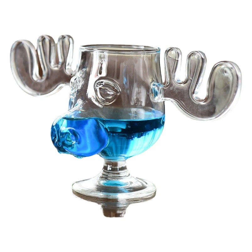 Fábrica al por mayor creativa borosilicato ELK taza de vidrio Reno Copa Antler copa de vino regalo de Navidad