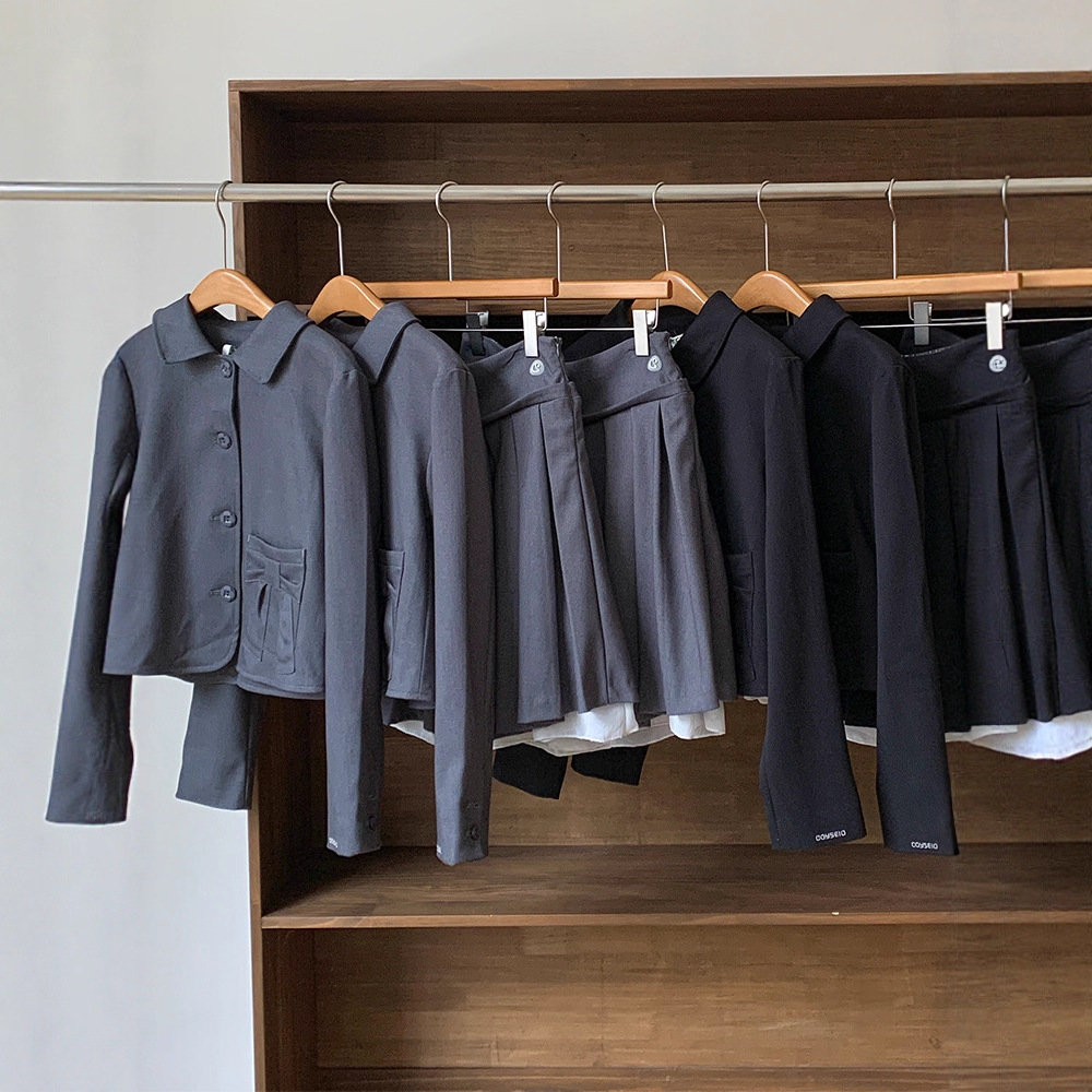 Now H Jiang Haolin's Same Style Japanese Style Girl Preppy Style Suit 2025 Autumn Ins Doll Collar Suit Jacket and Short Skirt