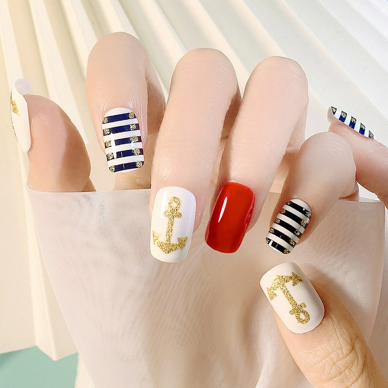 European and American Retro Style Zebra Pattern Short Square Nail Wear Armor Removable Patch Nail White Fake Fingernails