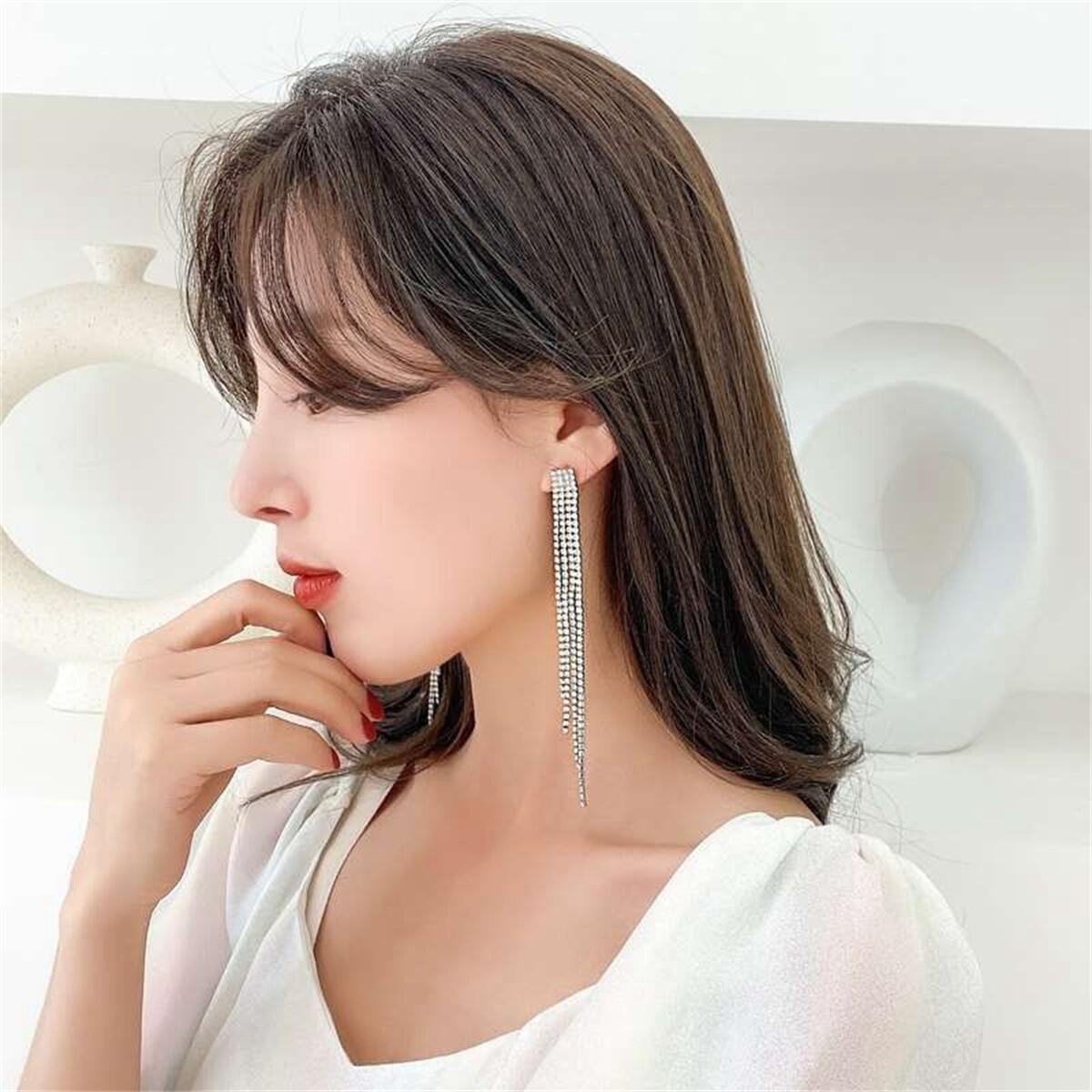 跨境热销新娘超闪水钻流苏耳环欧美气质夸张高级感时尚百搭耳饰女