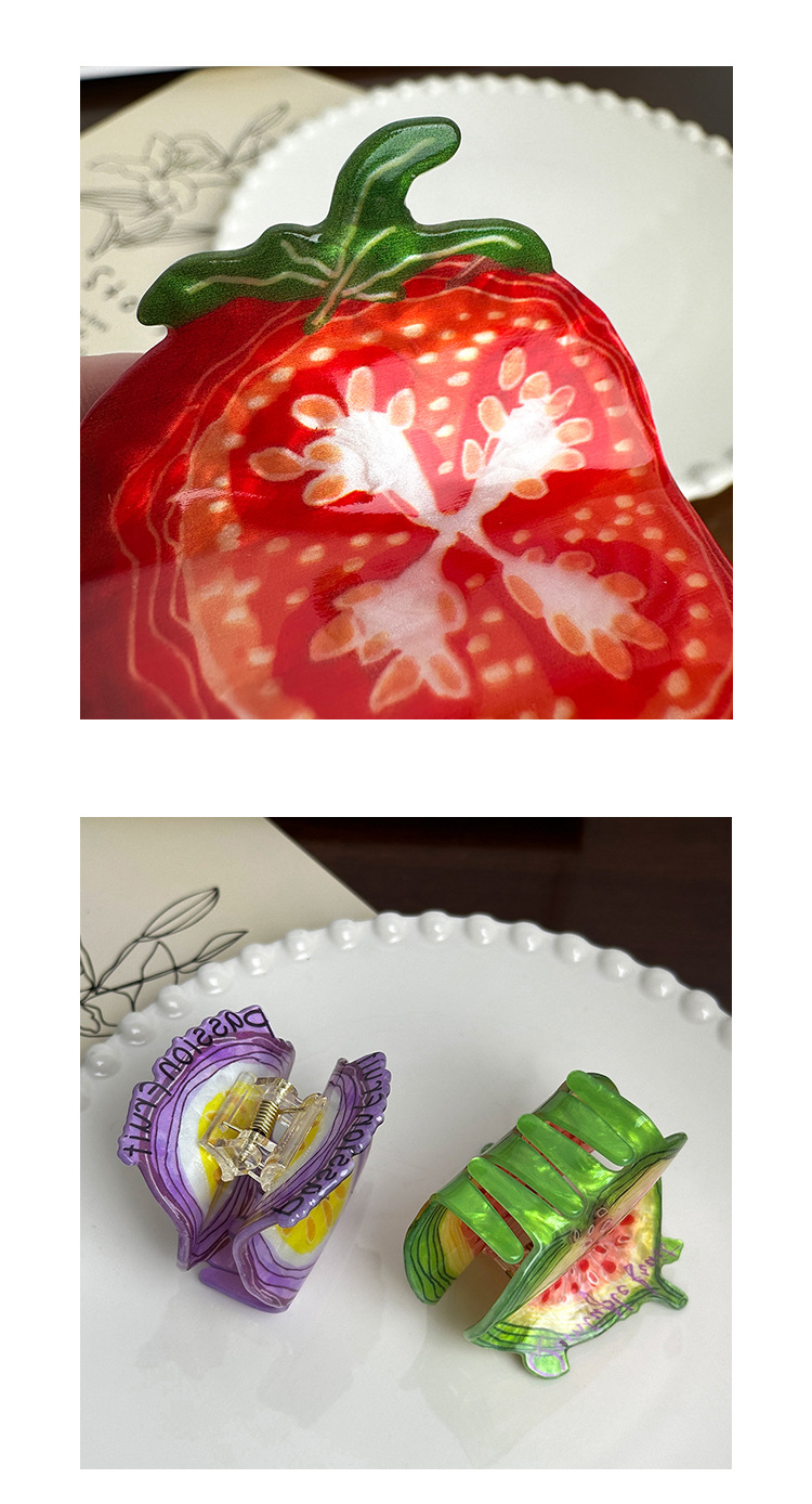36g Weight Hair Claws Hair Accessories Type 1 Piece Quantity Holiday, Banquet, Selfie Occasion Acrylic Material Strawberry Pattern All Seasons Season Women's Gender Printing Design Cute Style Cute Women's Strawberry Arylic Printing Hair Claws