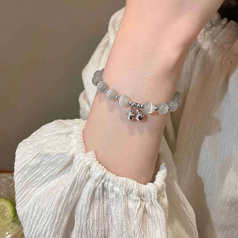 Titanium Steel Non-Fading Cat's Eye Blue Moonlight Bell Bracelet Ins Trend Accessible Luxury Niche Moonstone Whitening Bracelet