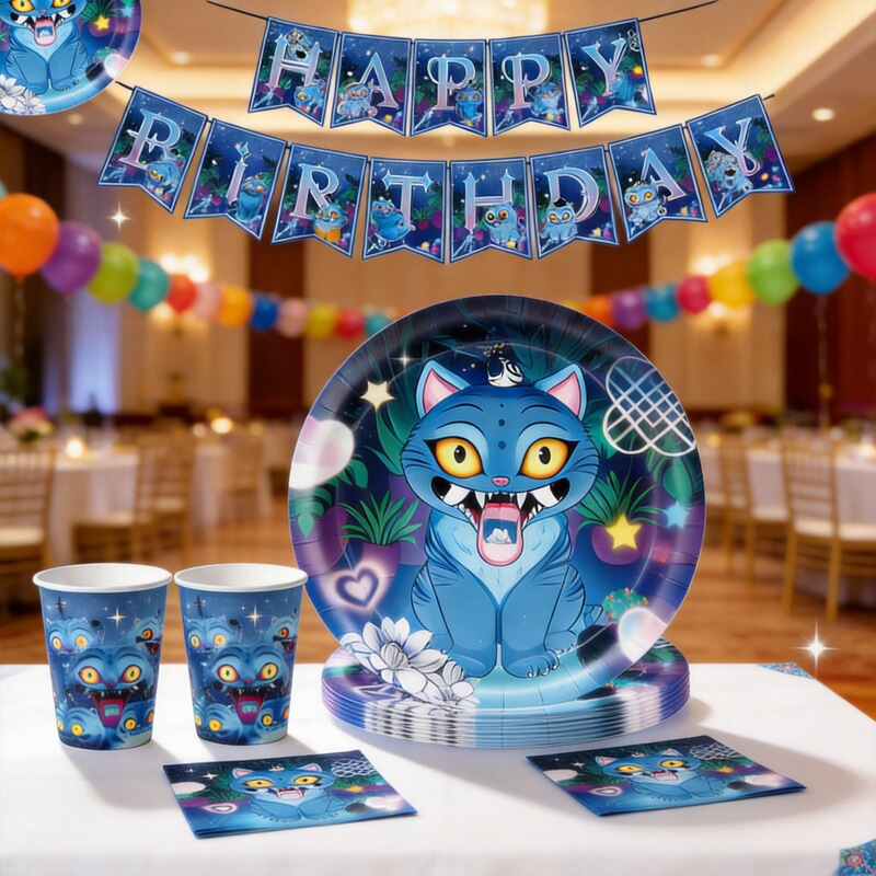 Kpop Hunter Witch Group Pet Tiger Theme Birthday Party Supplies Paper Plate Tissue Paper Cup Tablecloth Banner Insert