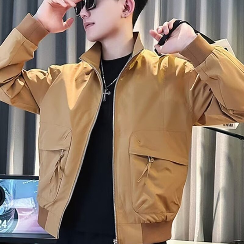 2025 New Men's Workwear Jacket Trendy Brand Top Stylish Cool Young Men's Coat Spring and Autumn Stand Collar Jacket