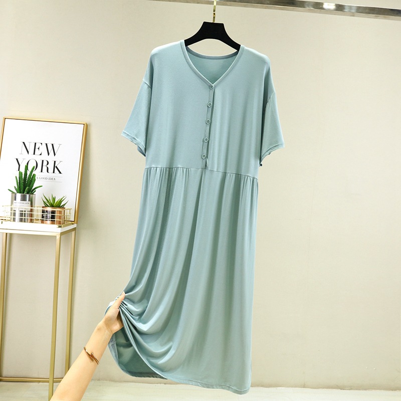 2024年ゆったり大きいサイズ半袖ドレス、モーダルナイトガウン、女性用夏用薄手ロングドレス、半袖マタニティウェア卸売