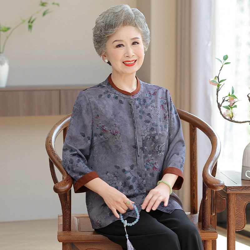 Пожилые люди летняя женская рубашка бабушка новый китайский стиль топ старухи пожилая одежда пожилая мама рубашка
