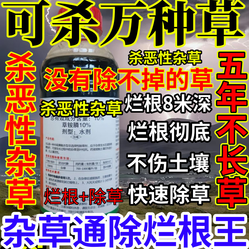 可杀万种草精草铵膦铵盐果园菜园烂根小飞蓬耕地强效除草剂烂根王