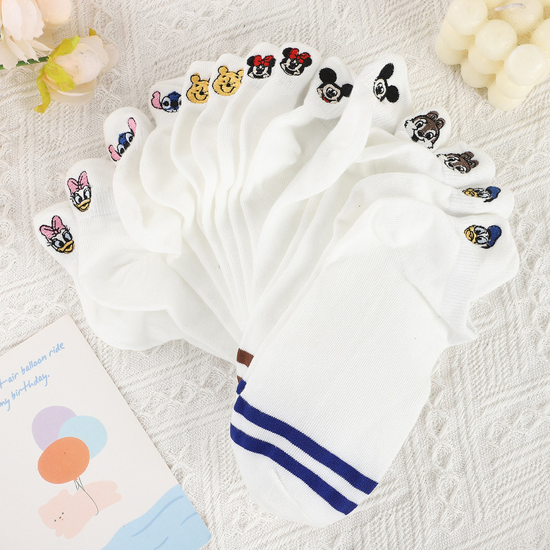 Socks for Women Cartoon Anime Mickey Mouse Donald Duck Women's Short-Tube Embroidered Socks Wholesale College Style Casual Women's Socks