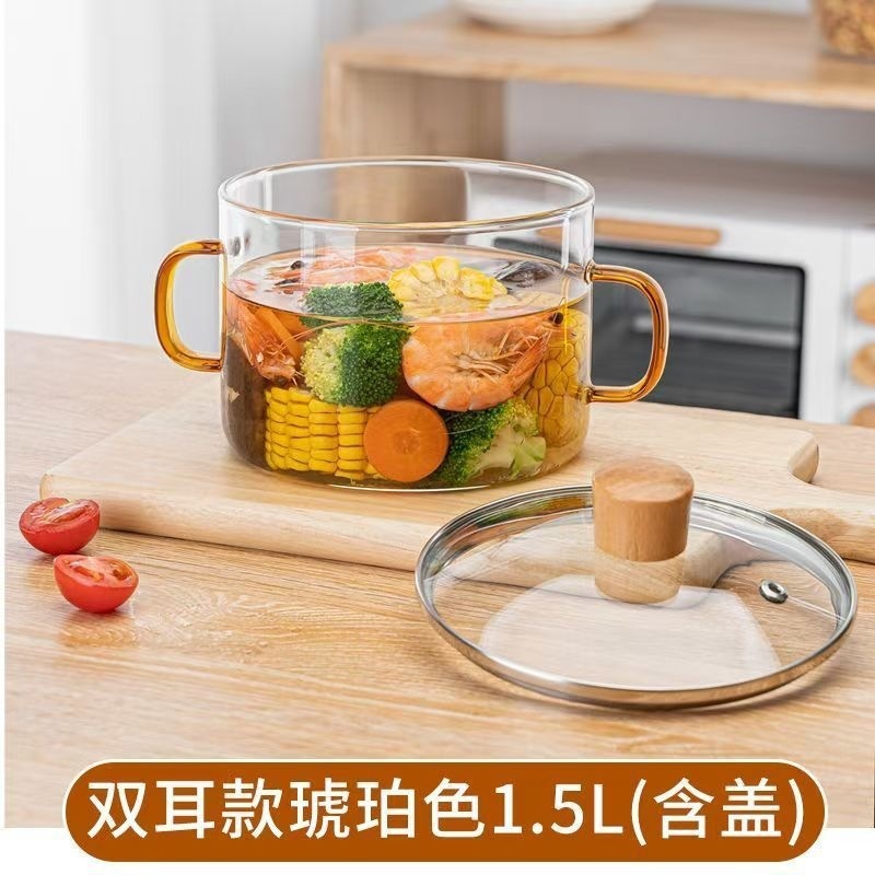 High boron glass is heat-resistant and can be used over an open flame. It is a multifunctional small pot for home use, suitable for cooking noodles and as a mini instant noodle pot