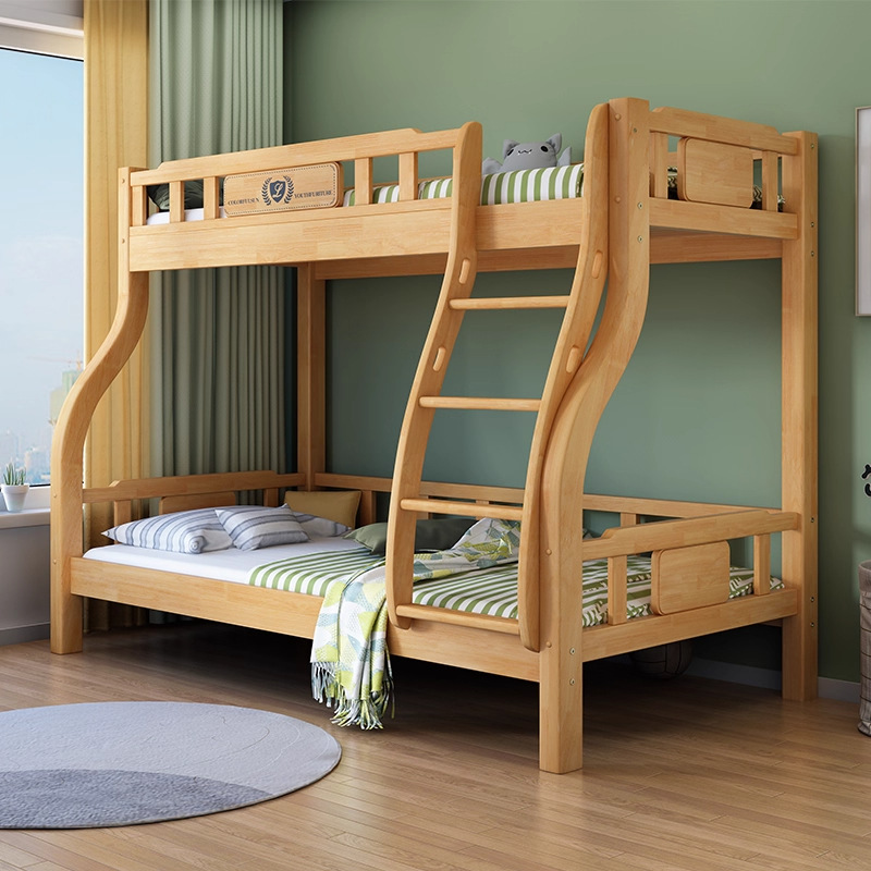 All Solid Wood Children's Bed Bunk Bed Log High and Low Bunk Bed Multi-Functional Dormitory Adult Rubber Wood